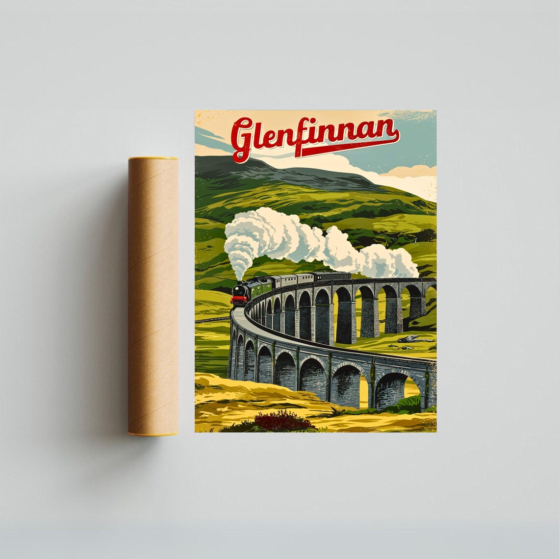 Glenfinnan Steam Train Viaduct Scottish Highlands Travel Poster - Image 3