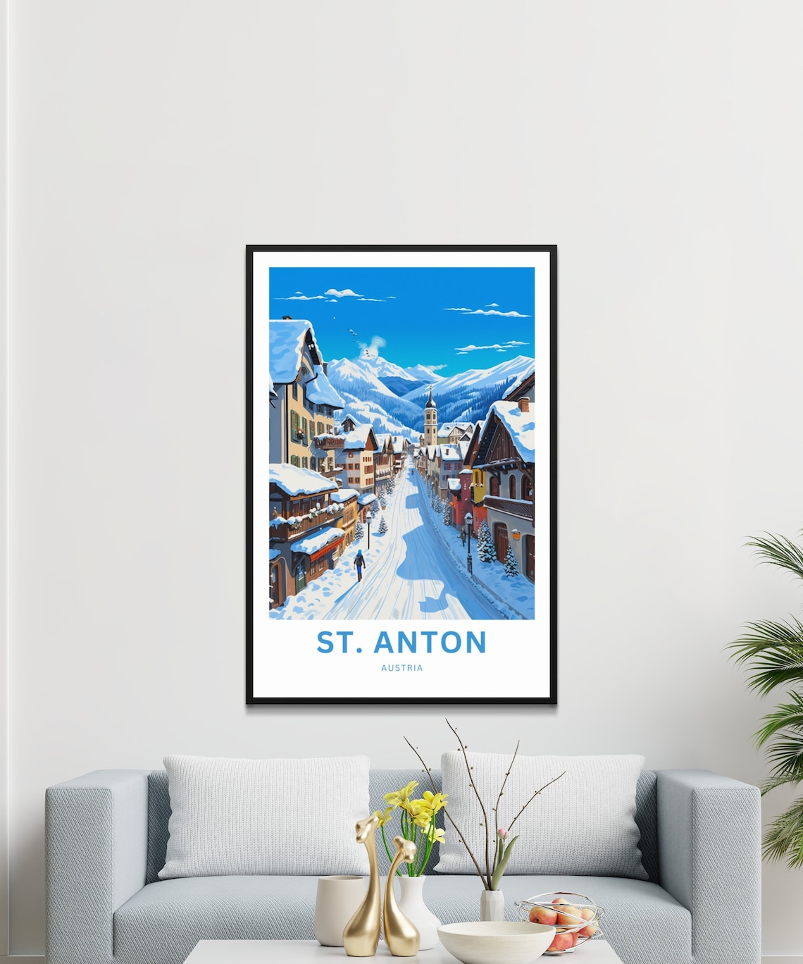 St Anton Austria Snowy Alpine Village Winter Ski Travel Poster - Image 3
