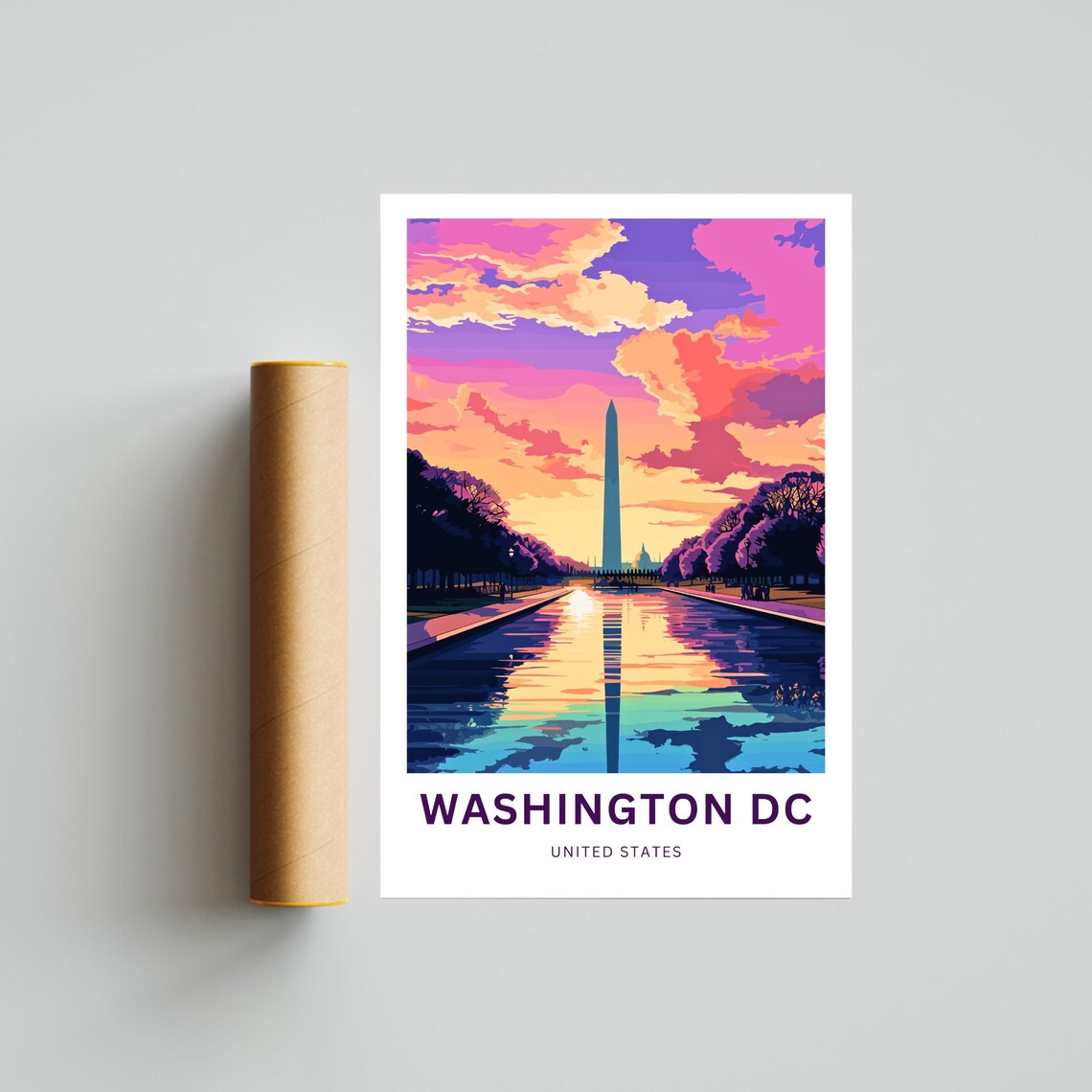 Washington DC Monument Reflecting Pool Pink Sky Custom Travel Poster - Image 4