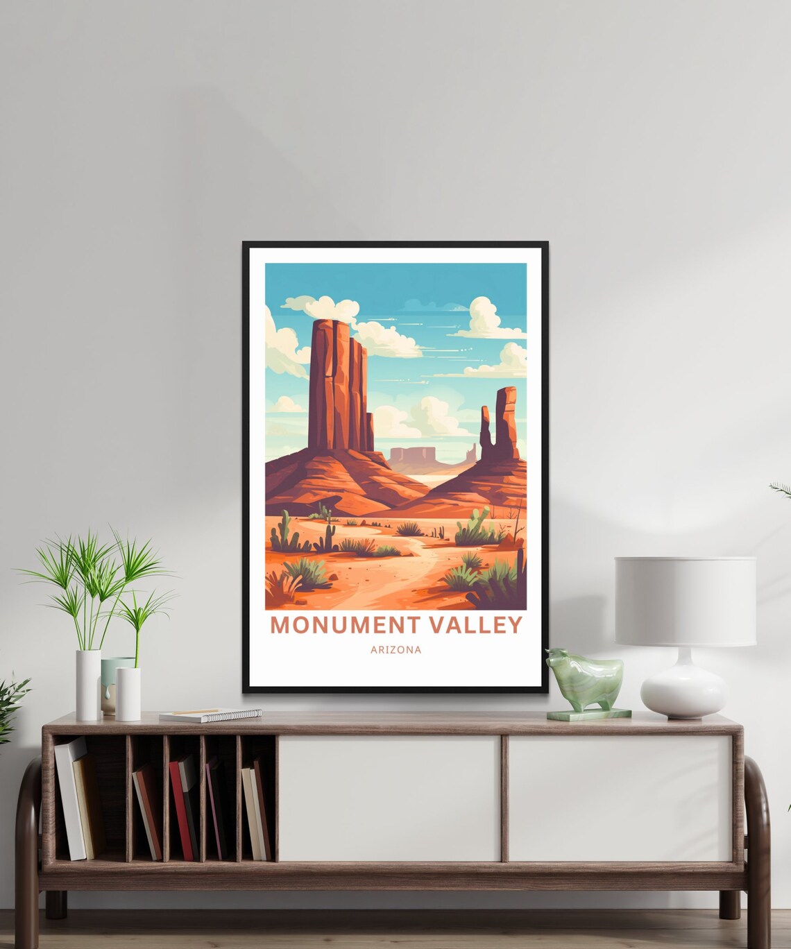 Monument Valley Arizona Red Sandstone Buttes Over Desert Cactus Poster - Image 2