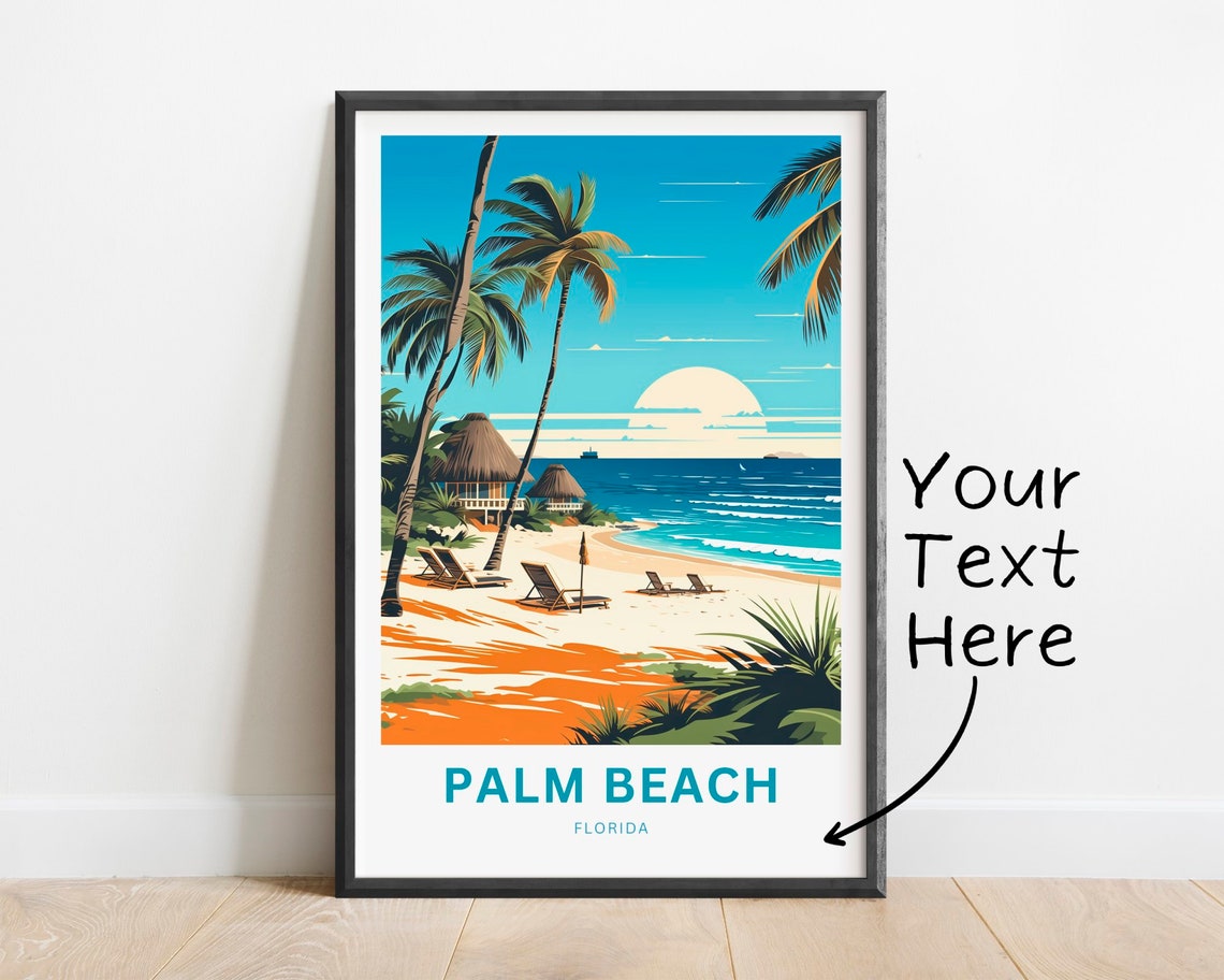 Palm Beach Florida Golden Sunset Beach Tiki Scene Art Poster