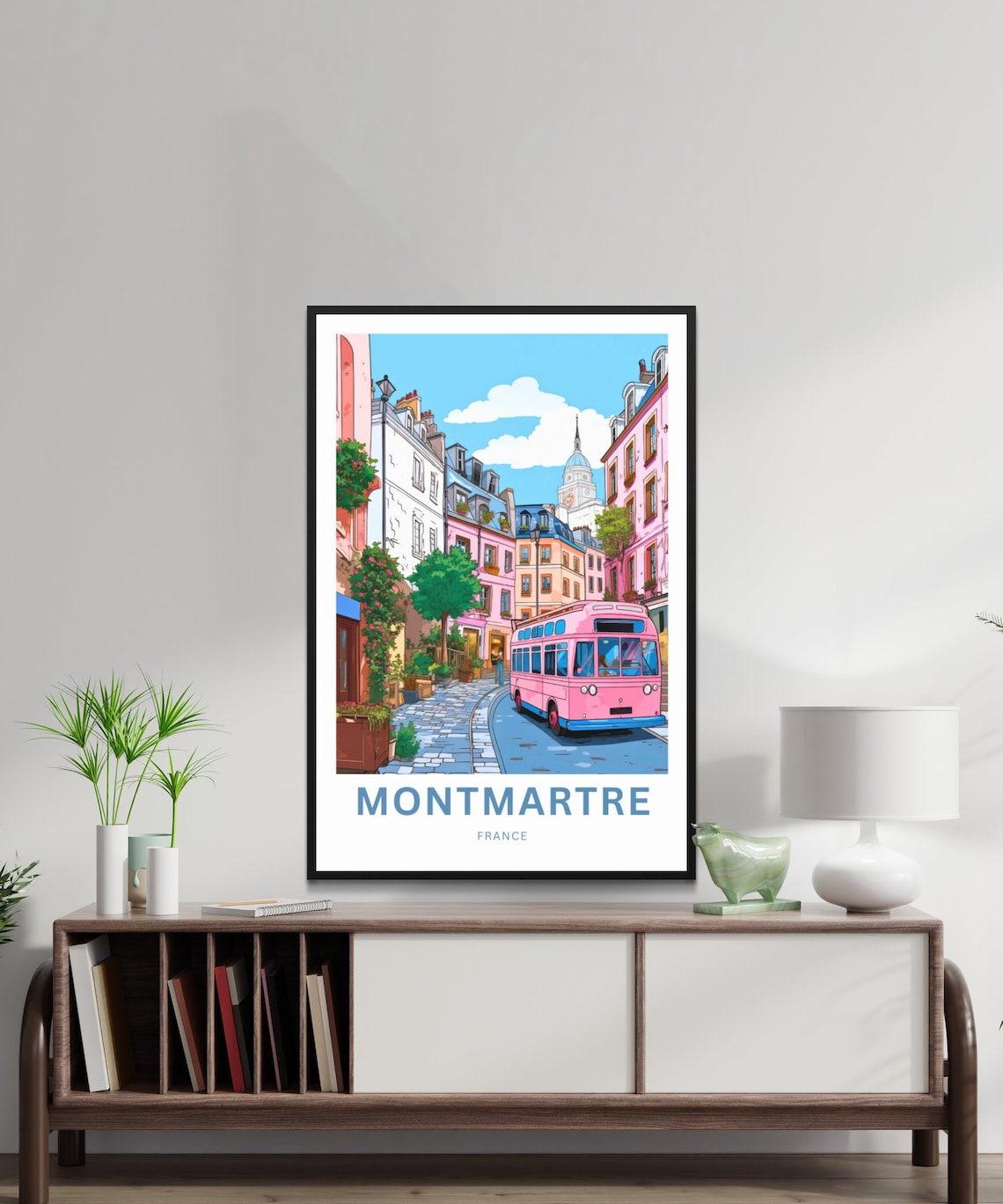 Montmartre Paris Pink Bus Vintage Street Scene Travel Poster - Image 2