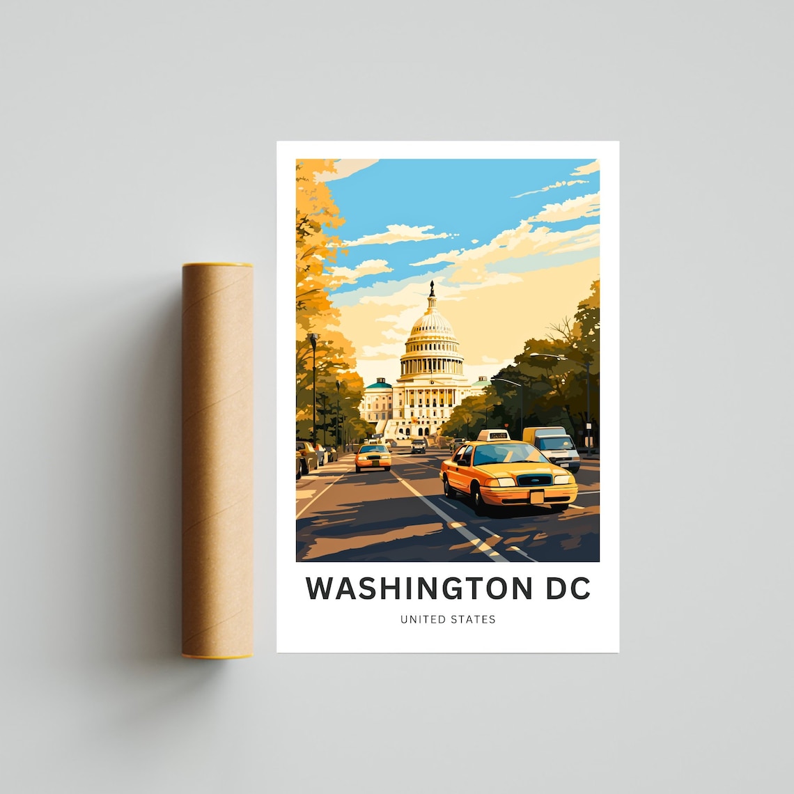 Washington DC Capitol Yellow Taxis Busy Street Daytime Travel Poster - Image 4