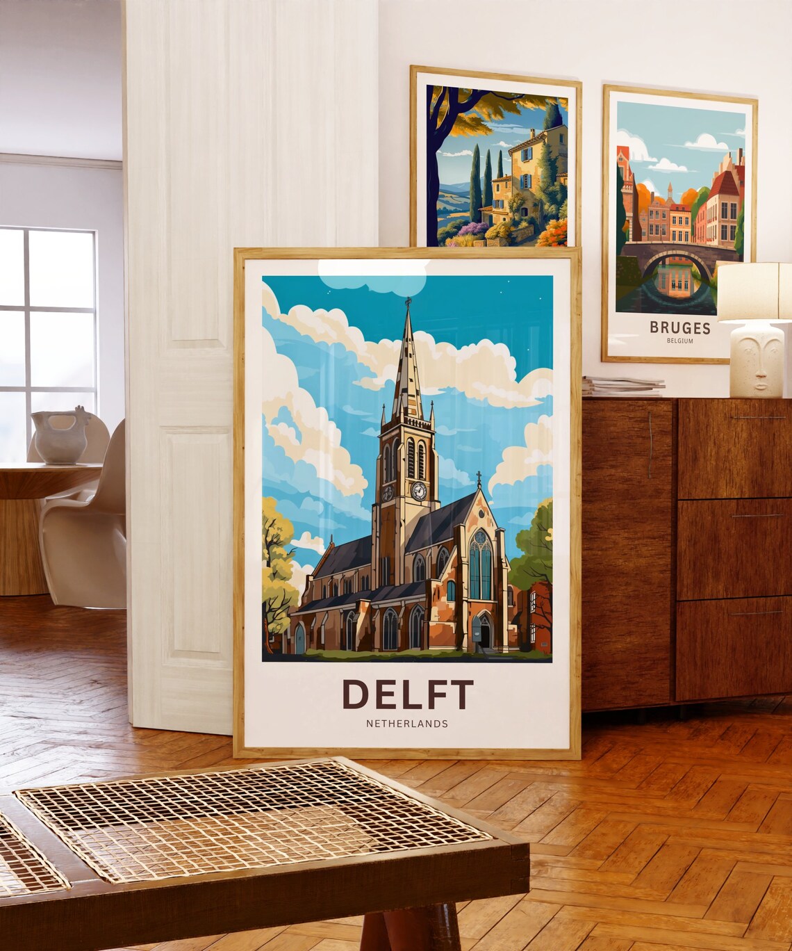 Delft Netherlands Historic Church Tall Spire Skyline Travel Poster - Image 5