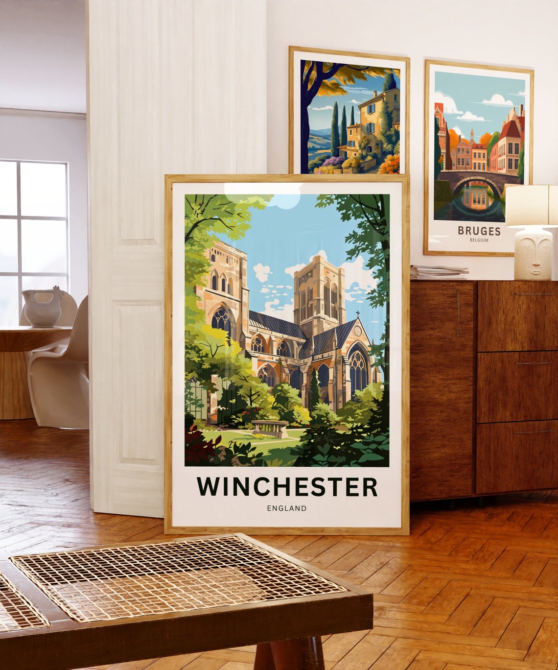 Personalized Winchester England Cathedral Gardens Custom Travel Poster - Image 3