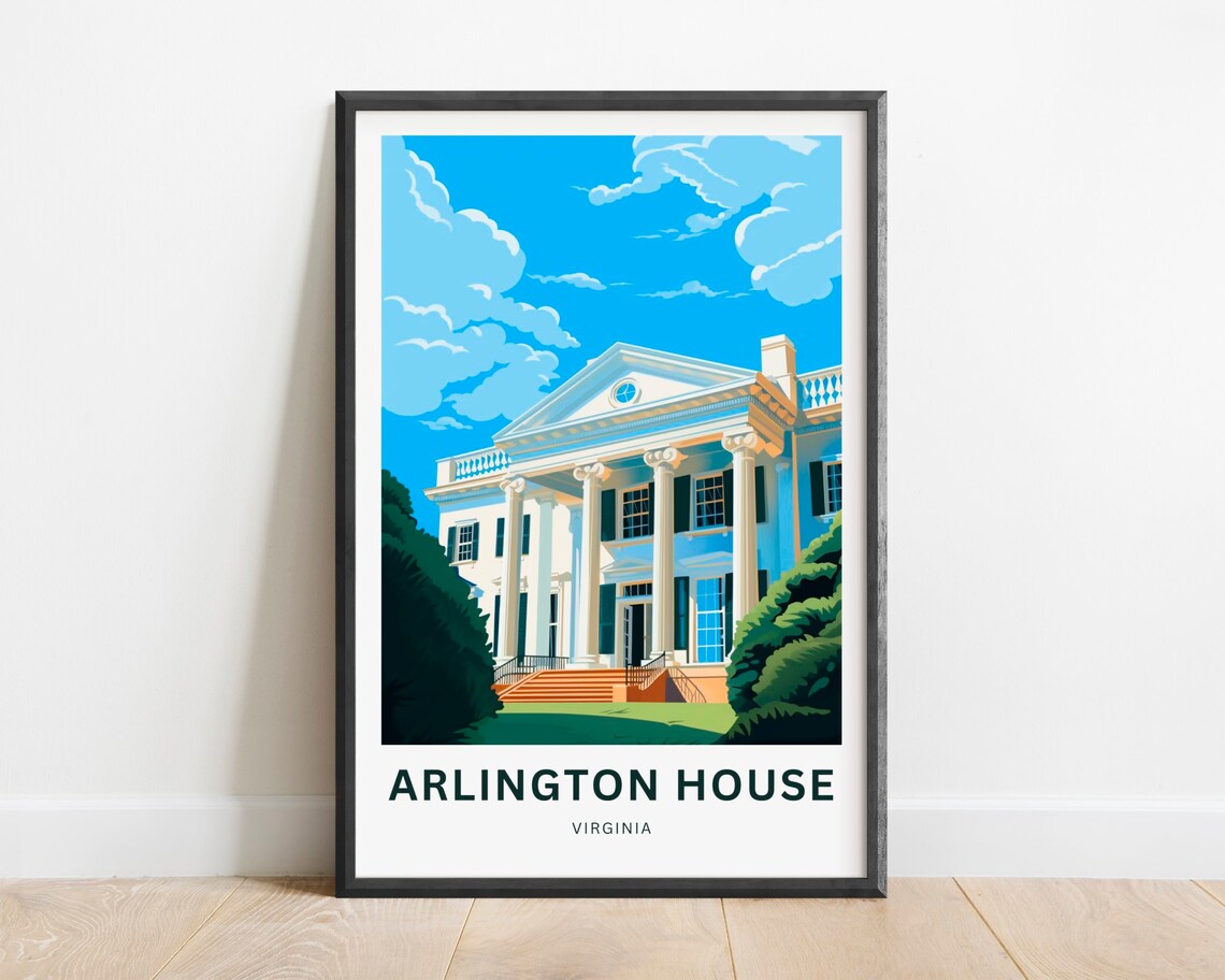 Arlington House Virginia White Columned Mansion Historic Travel Poster