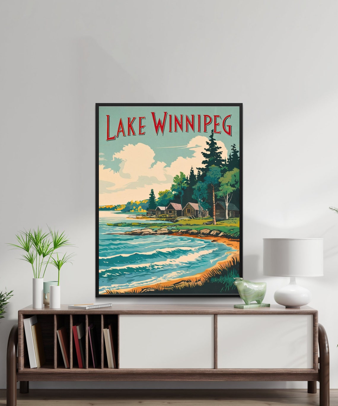 Lake Winnipeg Canada Vintage Cabin Shore Retro Travel Poster - Image 2