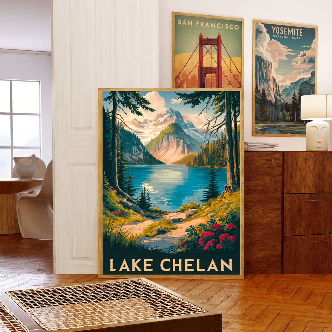 Lake Chelan Mountain Lake Vintage Travel Poster Washington State Decor - Image 5