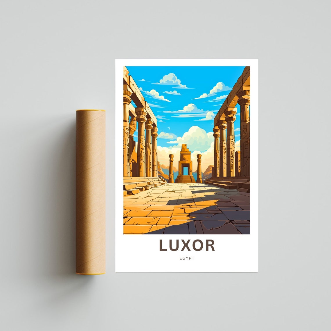 Luxor Egypt Ancient Columned Avenue Under Bright Blue Sky Poster - Image 4