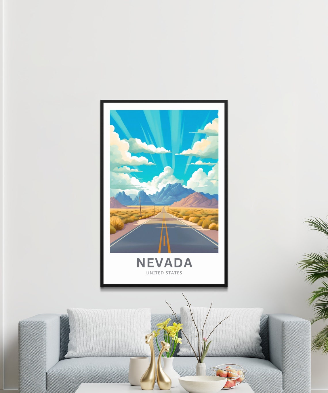 Nevada Desert Highway Mountain Road Retro Style Travel Poster - Image 3