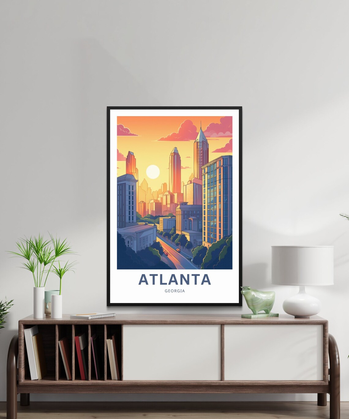 Atlanta Georgia Downtown Sunset Skyline Custom Text Travel Poster - Image 2
