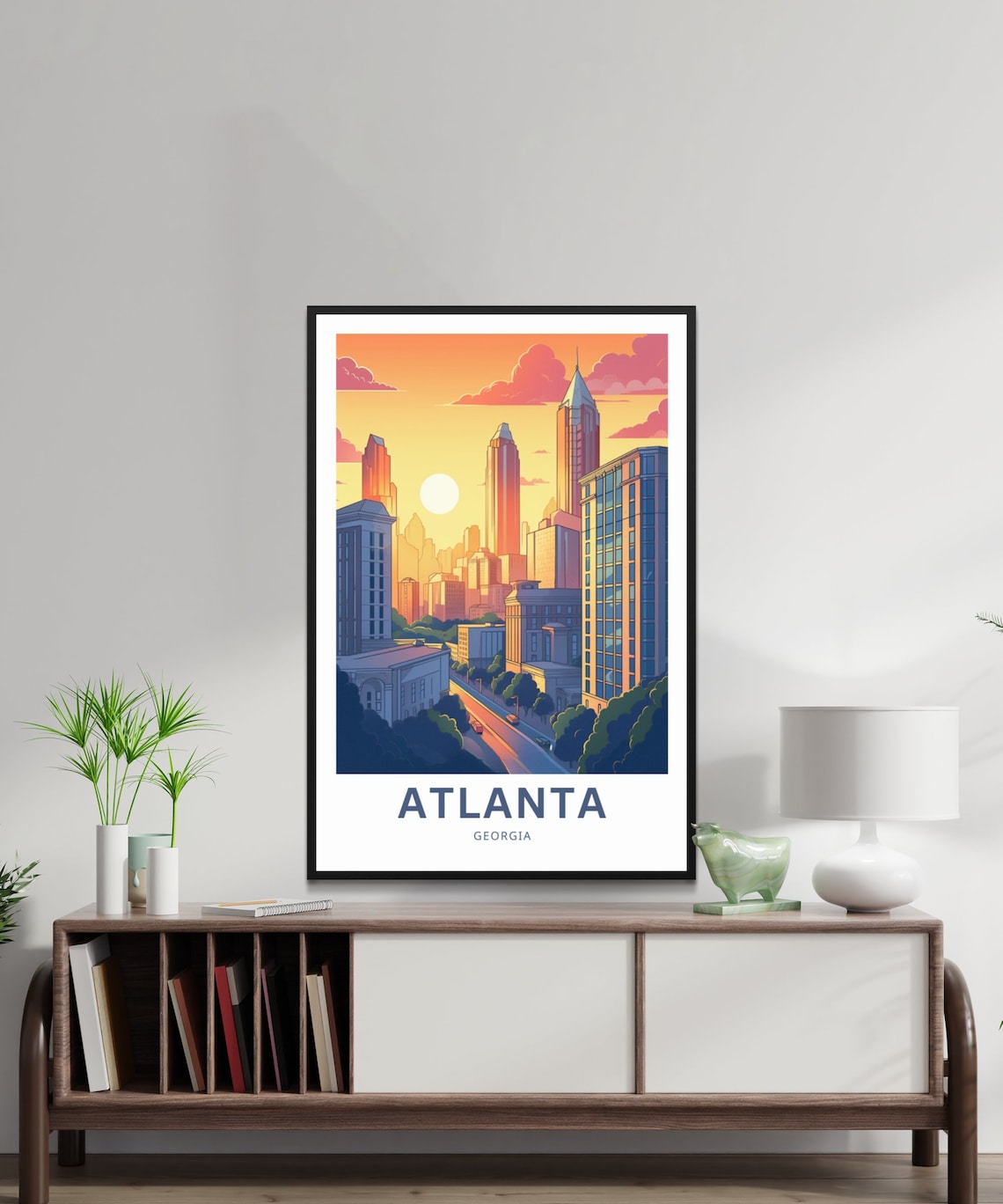 Atlanta Georgia Downtown Sunset Skyline Vintage Travel Poster - Image 2