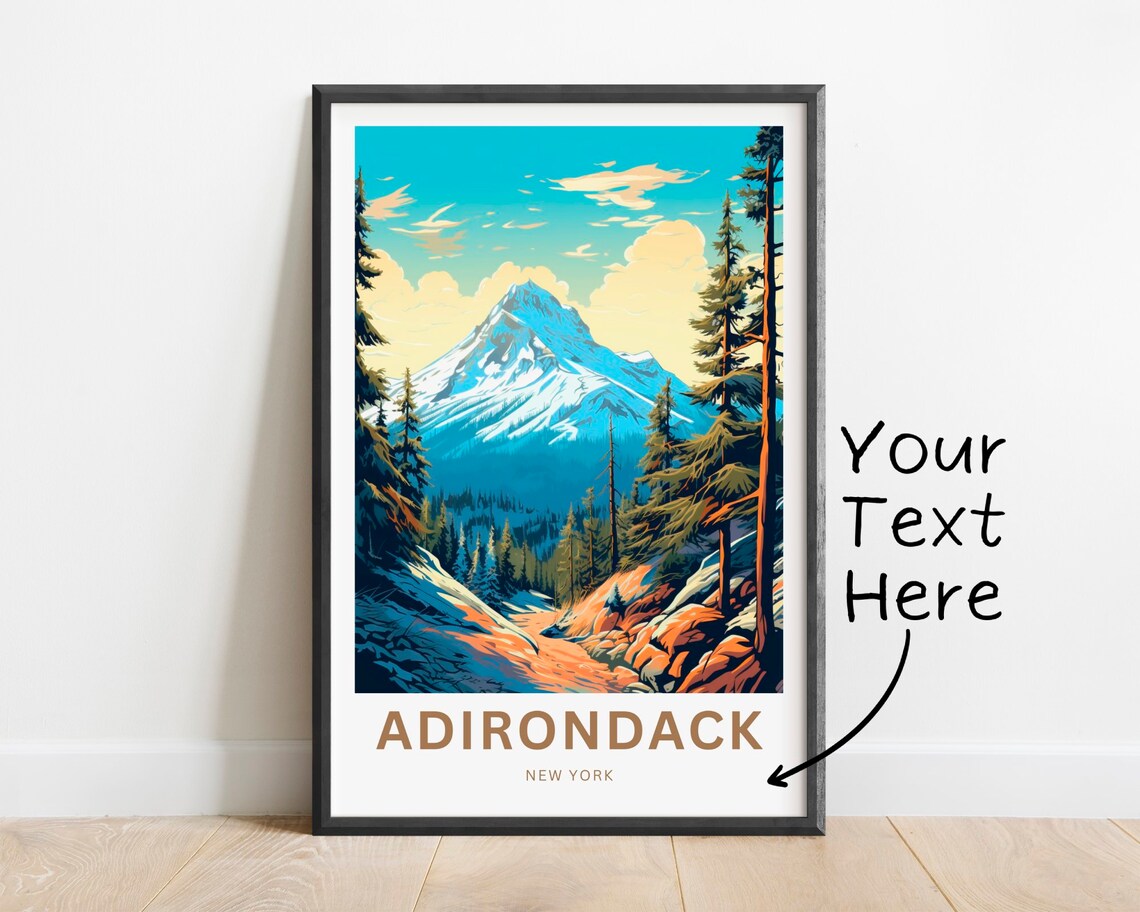 Adirondack New York Snowcapped Mountain Trail Custom Text Poster
