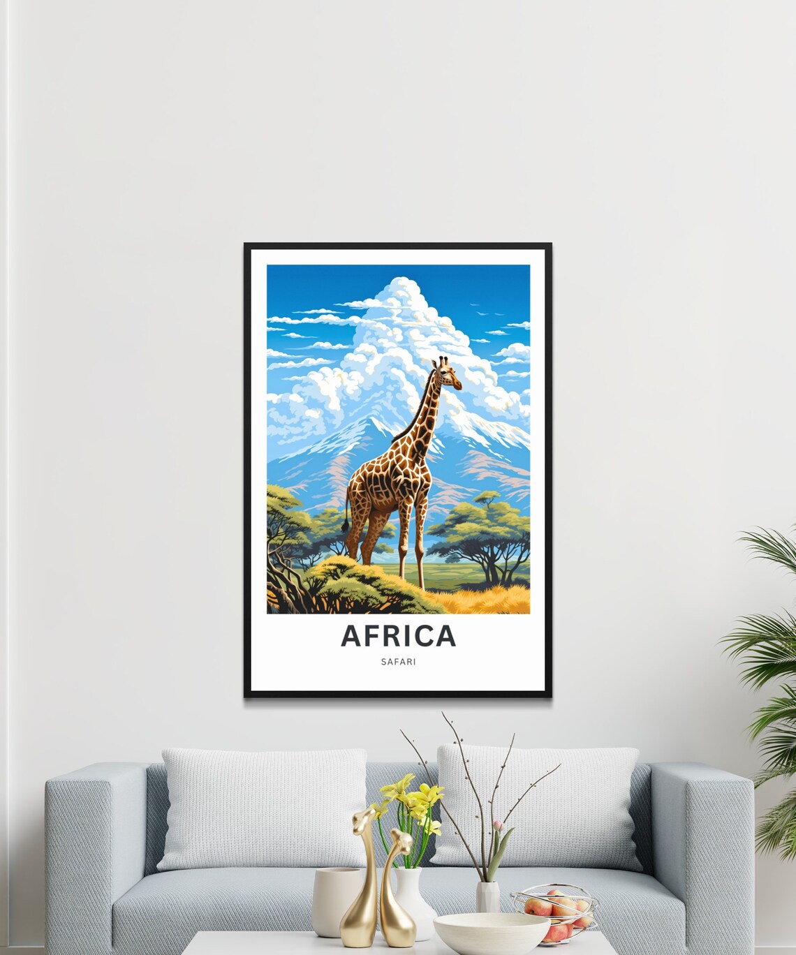 Africa Safari Lone Giraffe Cloud Mountain Savanna Travel Poster - Image 3