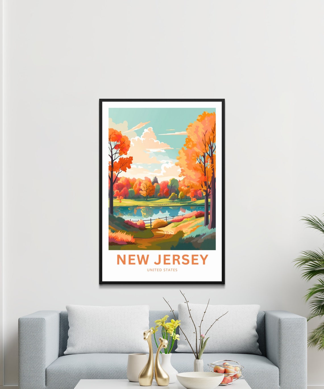 New Jersey Personalized Travel Poster Autumn Lake Custom Text Gift - Image 3