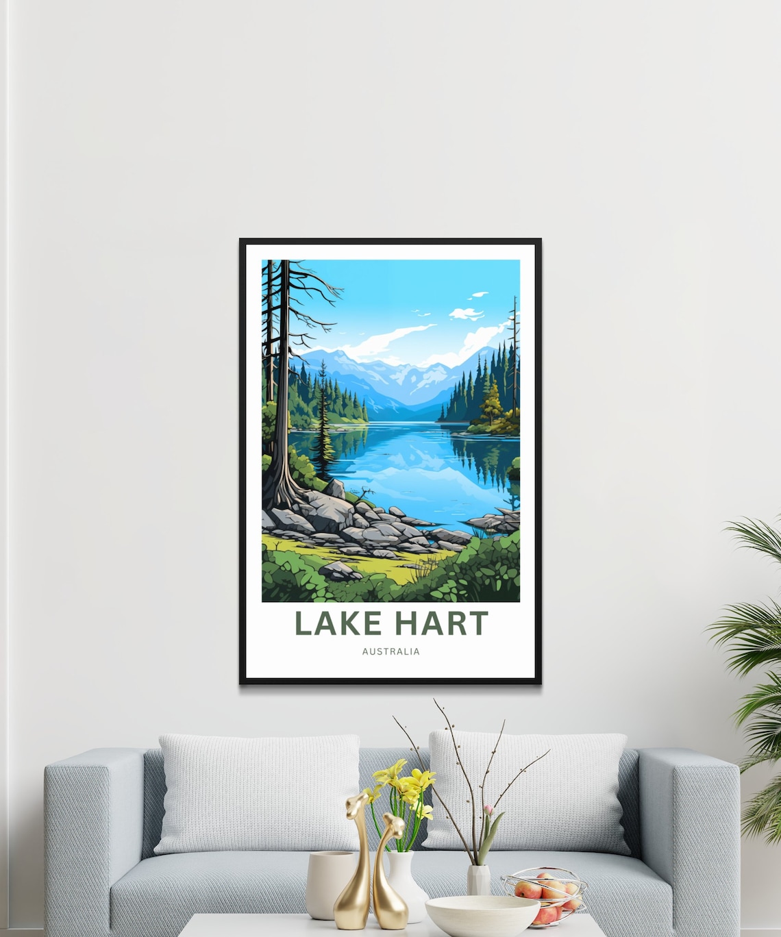 Lake Hart Australia Alpine Lake Vintage Travel Poster Rocky Shore Art - Image 3