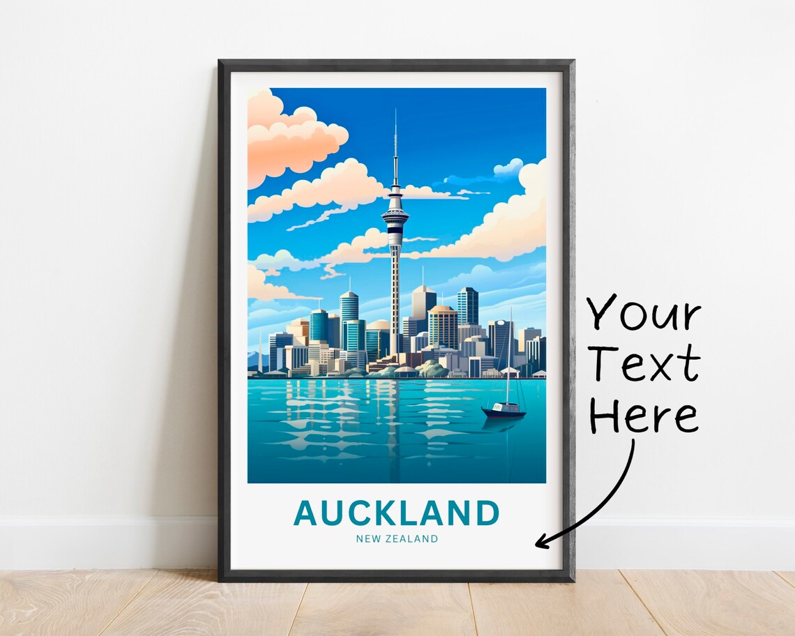Personalized Auckland New Zealand Skyline and Sailboat Poster
