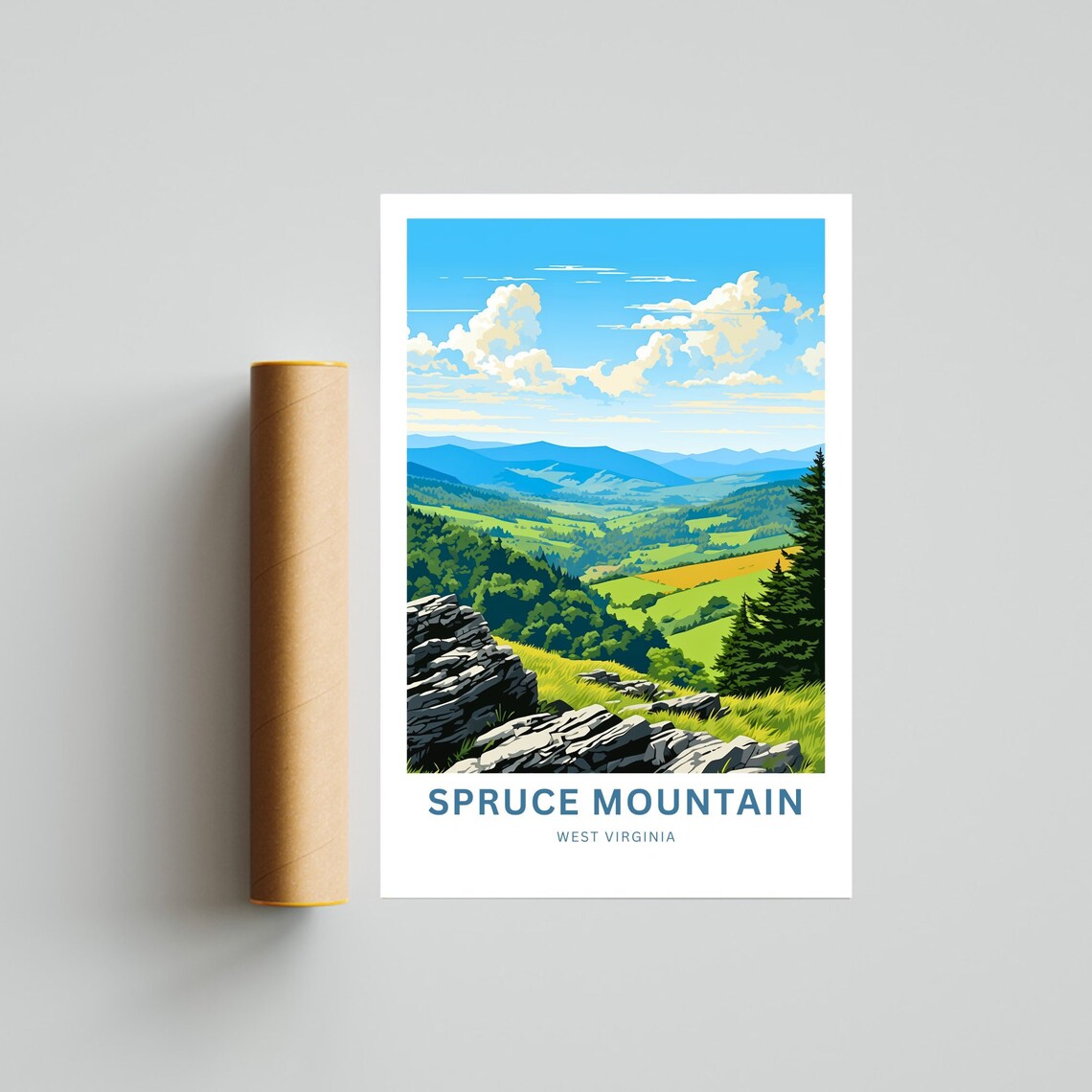 Spruce Mountain West Virginia Rocky Meadow Vista Travel Poster - Image 4