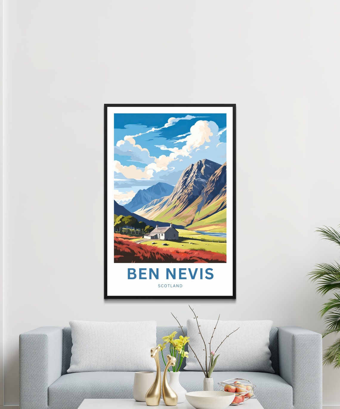 Ben Nevis Scotland Valley Cottage Mountain Trail Scene Poster - Image 2
