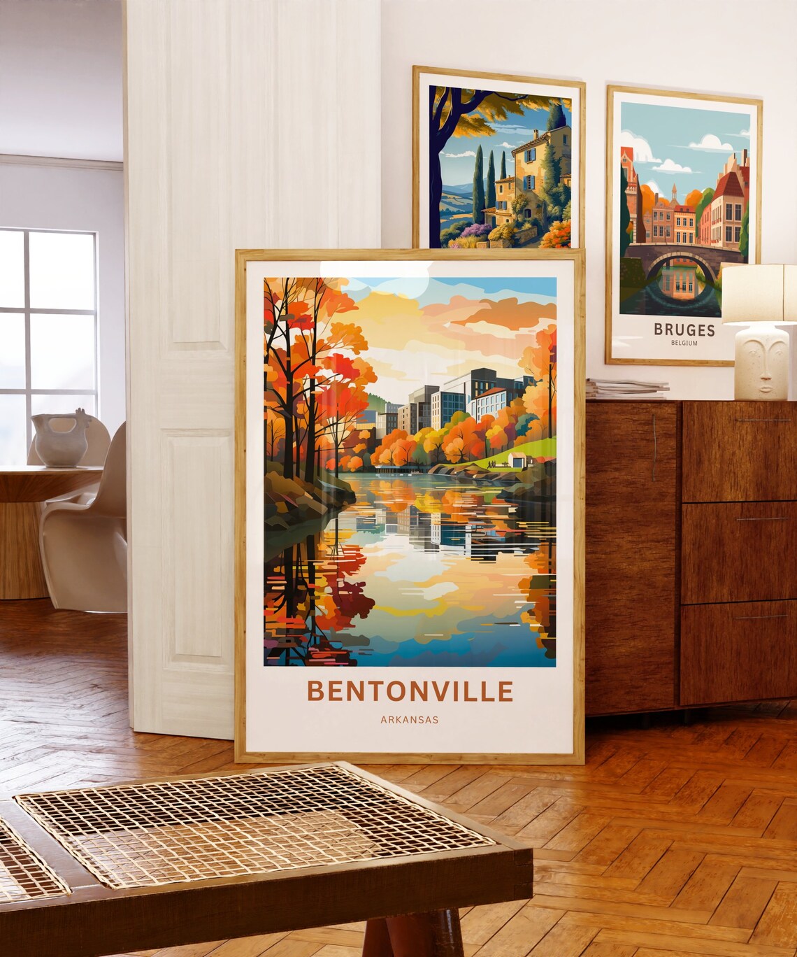 Personalized Bentonville Arkansas Autumn Lake Reflection Travel Poster - Image 5