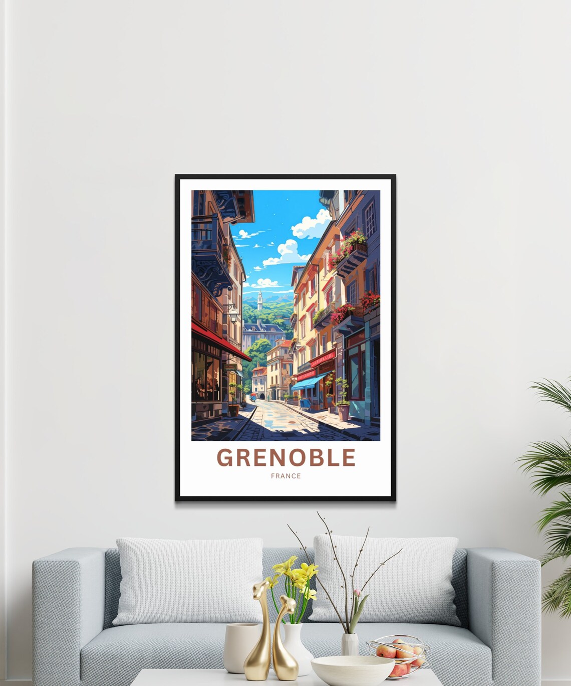 Grenoble France Charming Old Town Cobblestone Street Travel Poster - Image 3