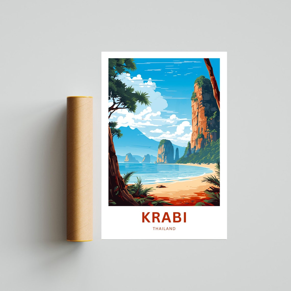 Krabi Thailand Tropical Beach Palm Cliffs Vibrant Sunset Art Poster - Image 4