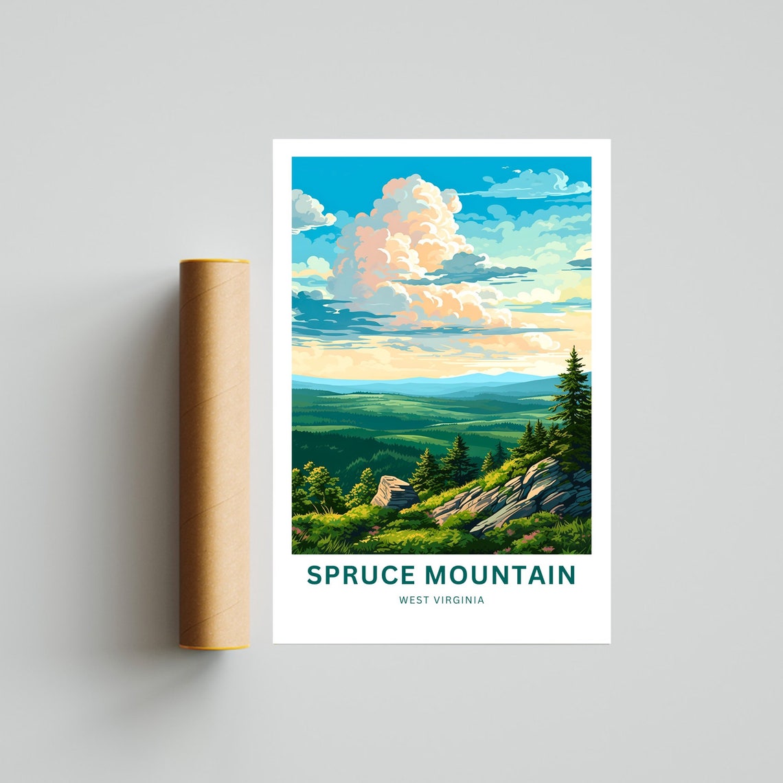 Spruce Mountain West Virginia Rolling Valley Cloud Travel Poster - Image 4