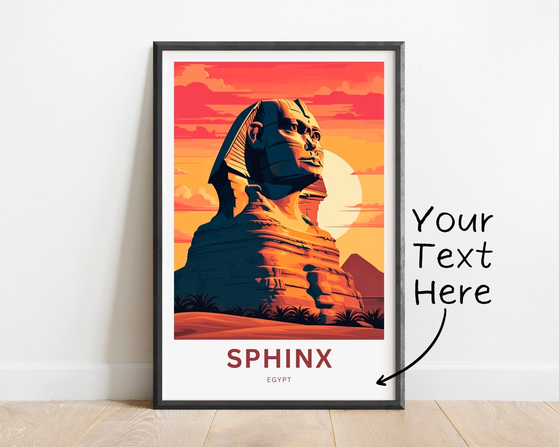 Personalized Sphinx Travel Print Sphinx Poster Egypt Wall Art Framed Present Gift Egypt Present Decor Custom Text
