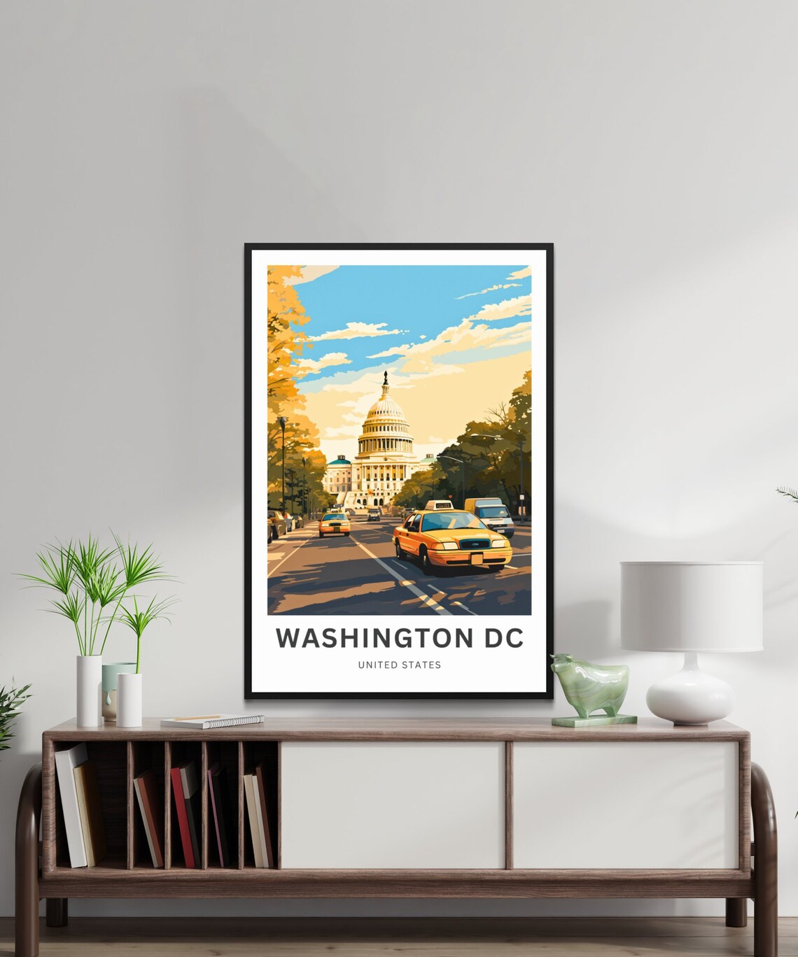 Personalized Washington DC Capitol Taxi Autumn Street Travel Poster - Image 2