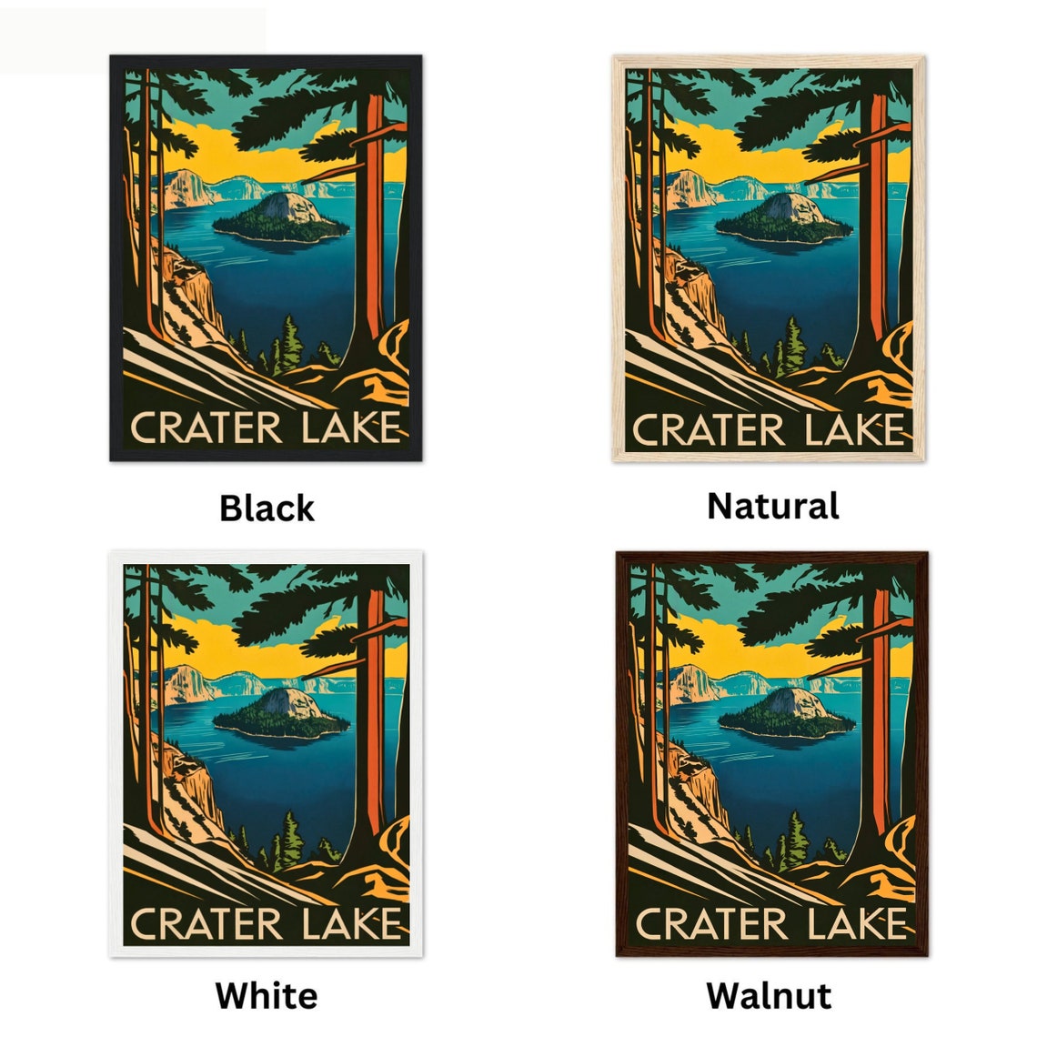 Crater Lake Oregon Vintage Pines Wizard Island Lakeside Poster