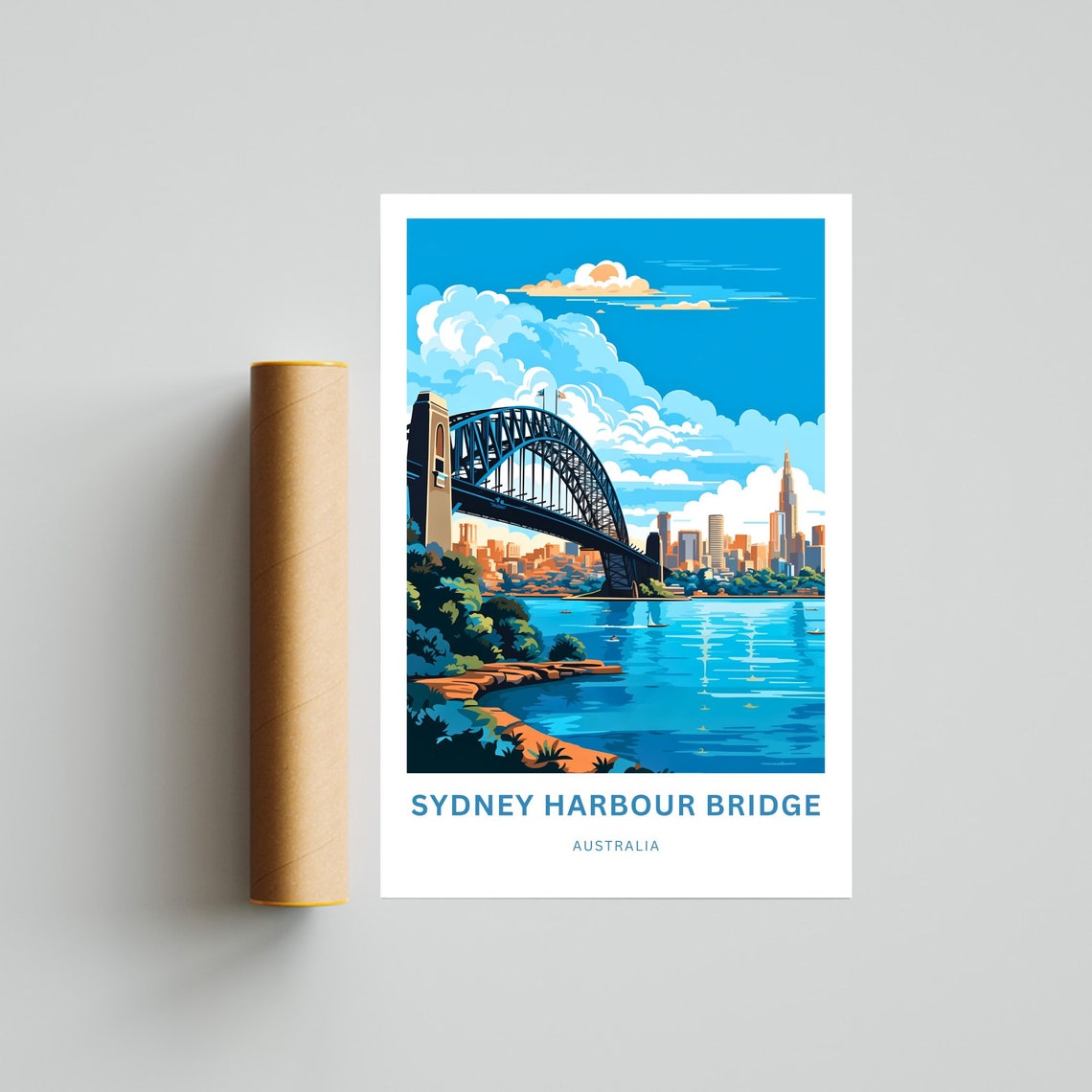 Sydney Harbour Bridge Australia Harbor Customizable Text Travel Poster - Image 4