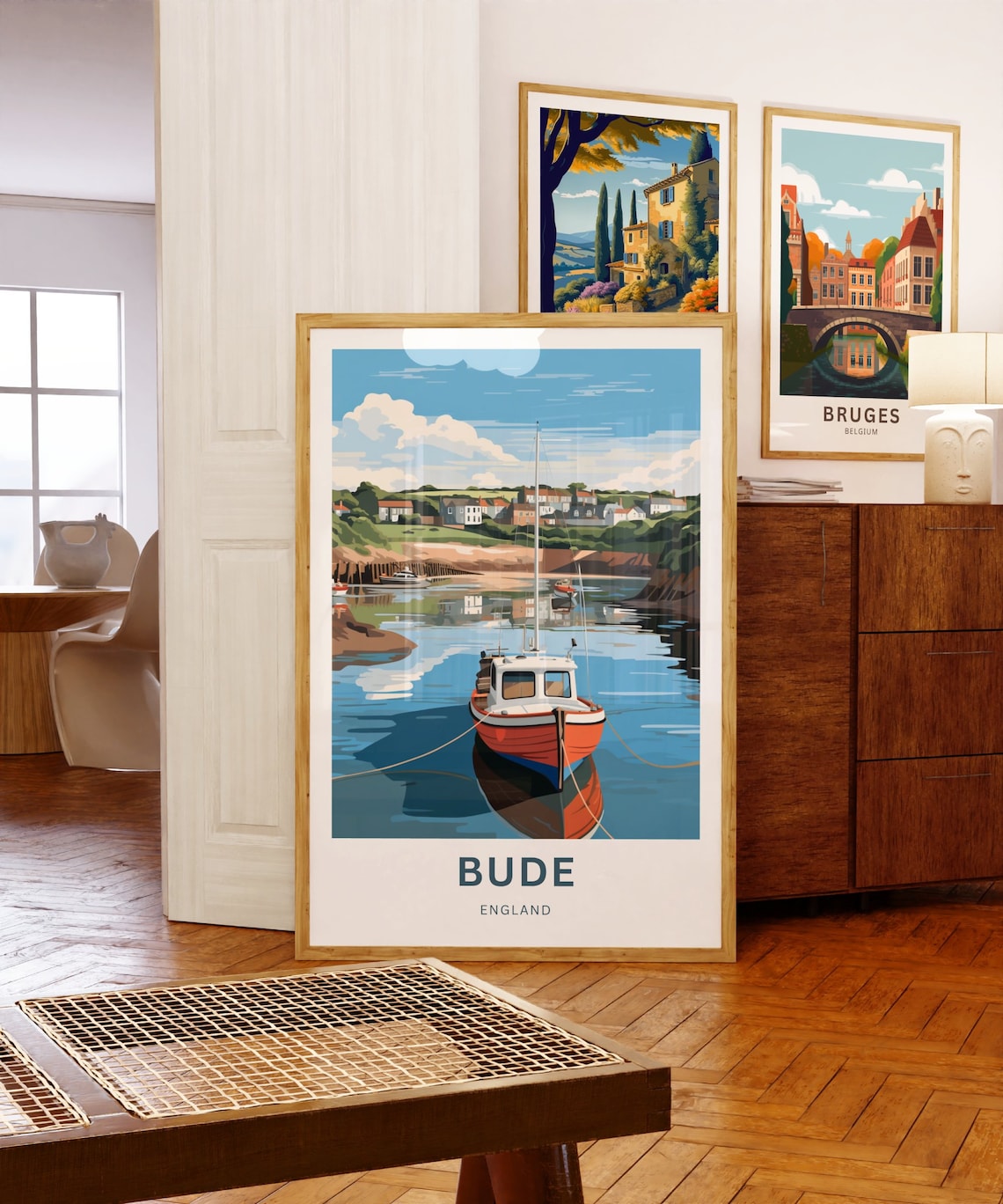 Bude England Harbor Red Fishing Boat Vintage Style Travel Poster - Image 5