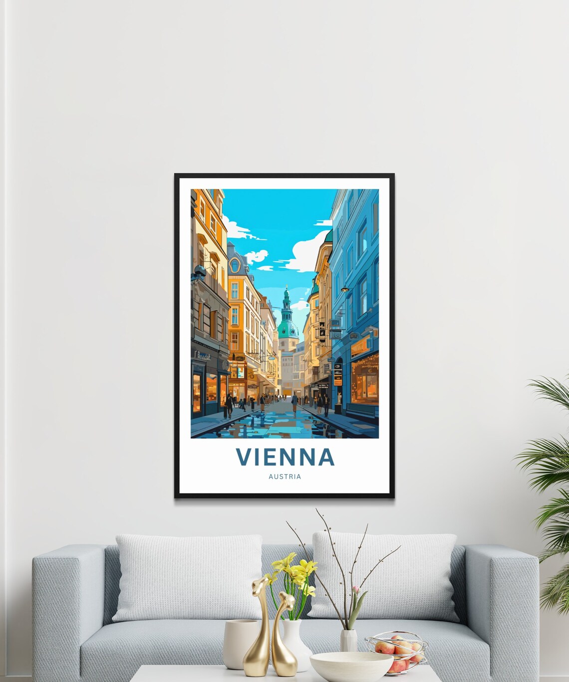 Vienna Austria Old Town Shopping Street Twilight Scene Poster - Image 3