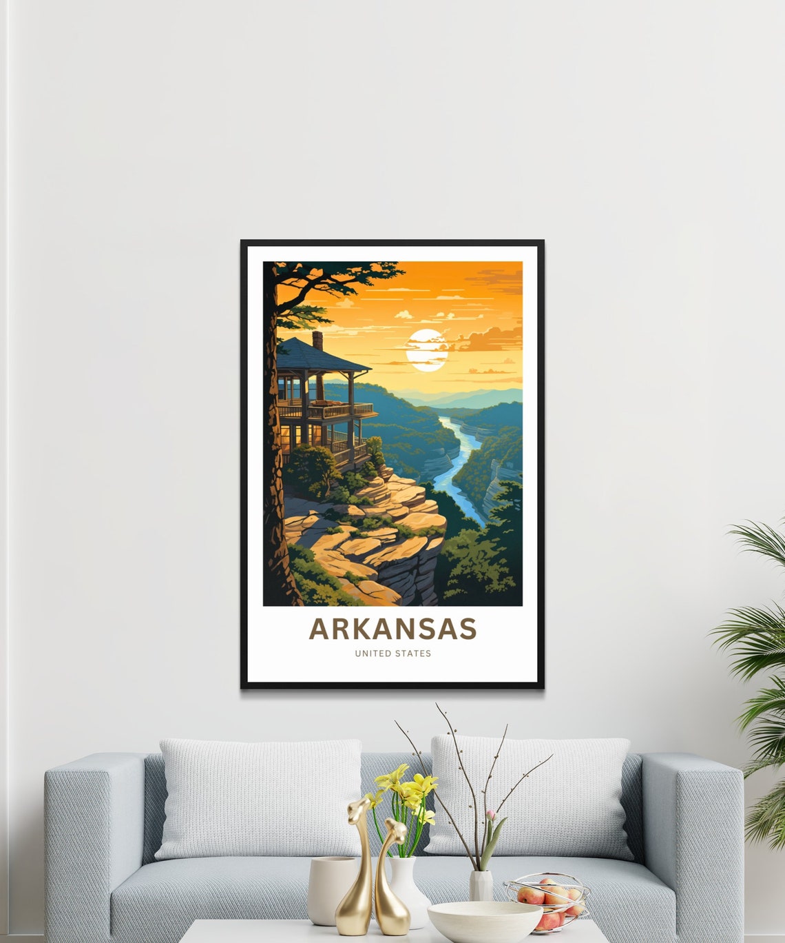 Arkansas River Valley Pavilion Cliff Golden Sunset Travel Poster - Image 3