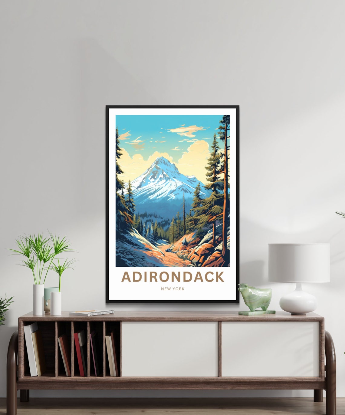 Adirondack New York Snowcapped Mountain Trail Custom Text Poster - Image 2