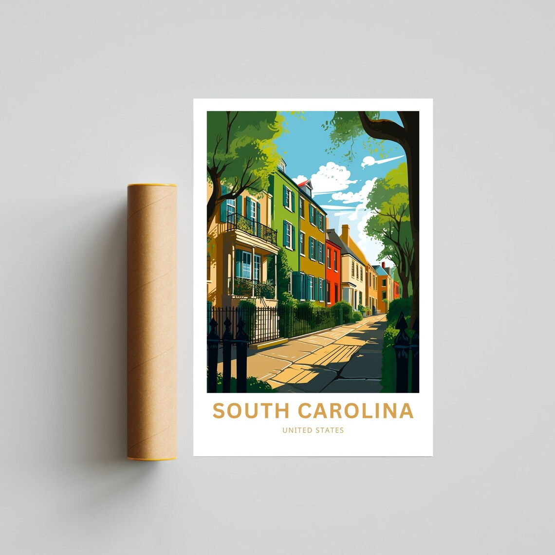 South Carolina United States Colorful Row Houses Travel Poster - Image 4