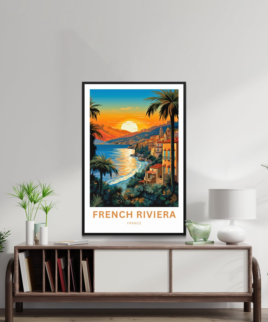French Riviera France Sunset Over a Seaside Town Travel Poster - Image 2