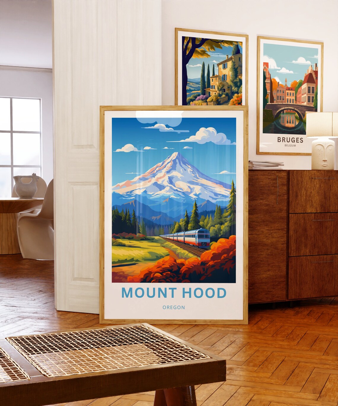 Mount Hood Oregon Scenic Train Snow Peak Vintage Travel Poster - Image 3