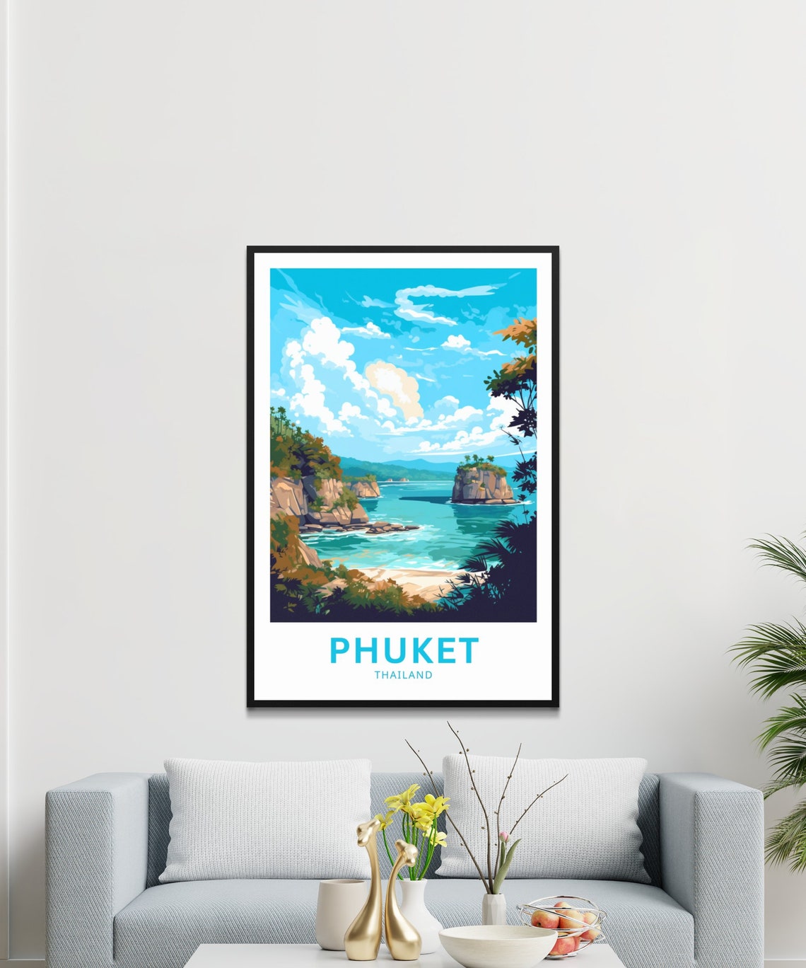 Phuket Thailand Rocky Cove Turquoise Bay and Palm Trees Poster - Image 3