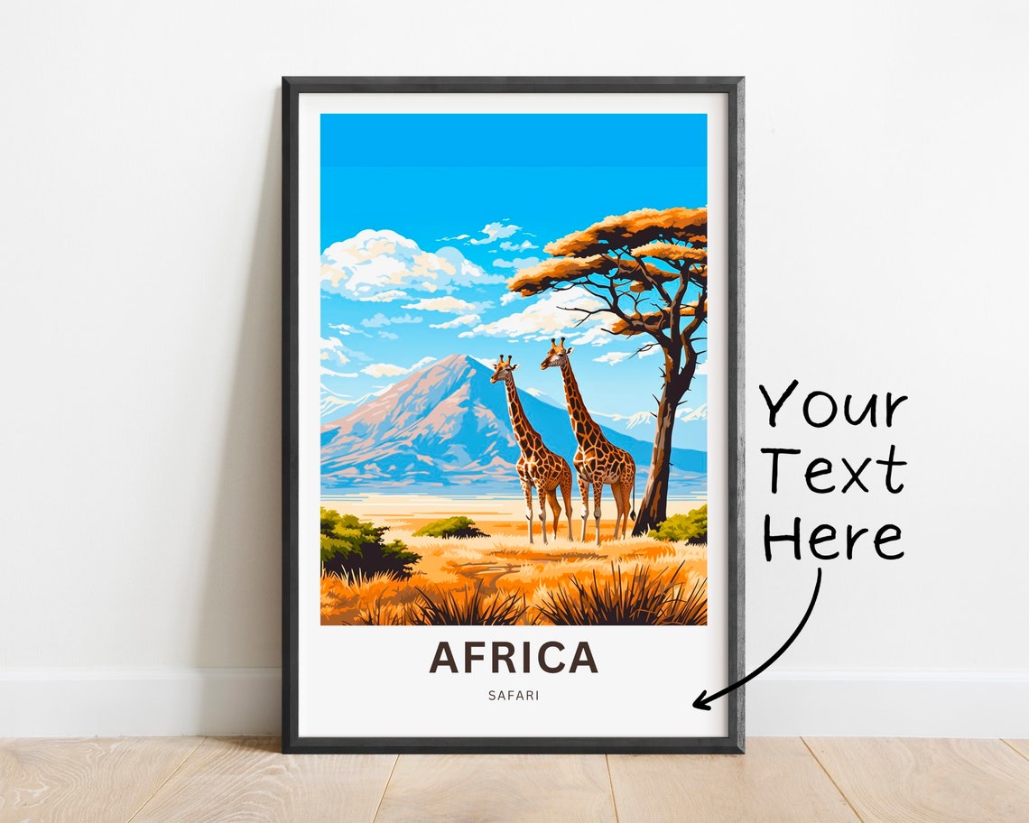 Africa Safari Giraffe Acacia Savanna Custom Text Vintage Poster
