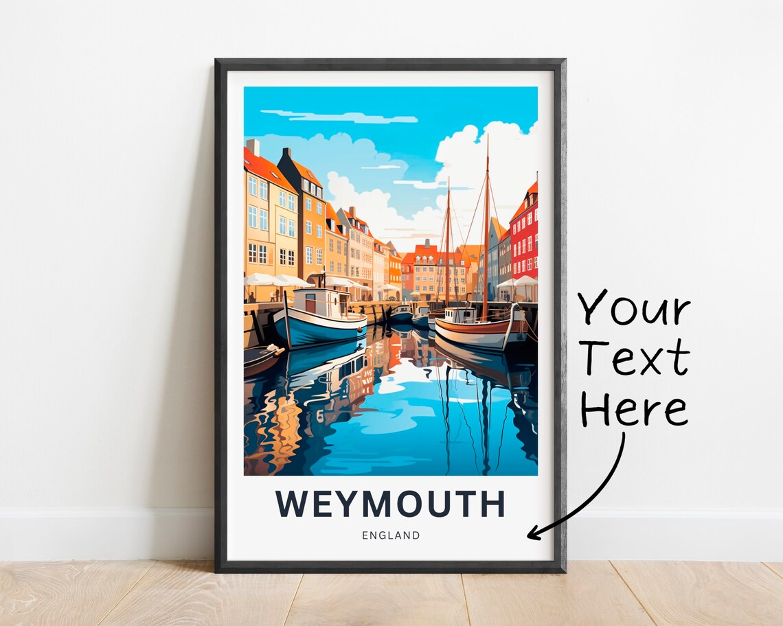 Personalized Weymouth England Colorful Harbor Boats Travel Poster