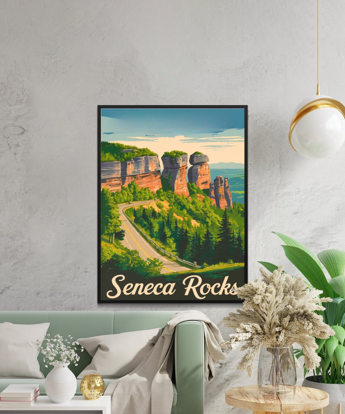 Seneca Rocks Vintage Travel Poster with Forest Road and Rock Pillars - Image 3
