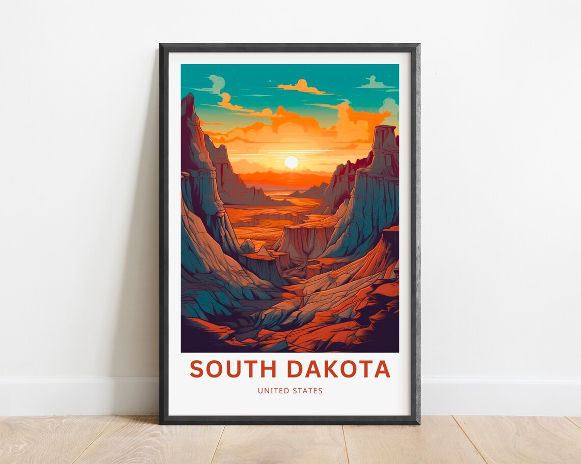 South Dakota Badlands Desert Sunset Canyon Scene Travel Poster