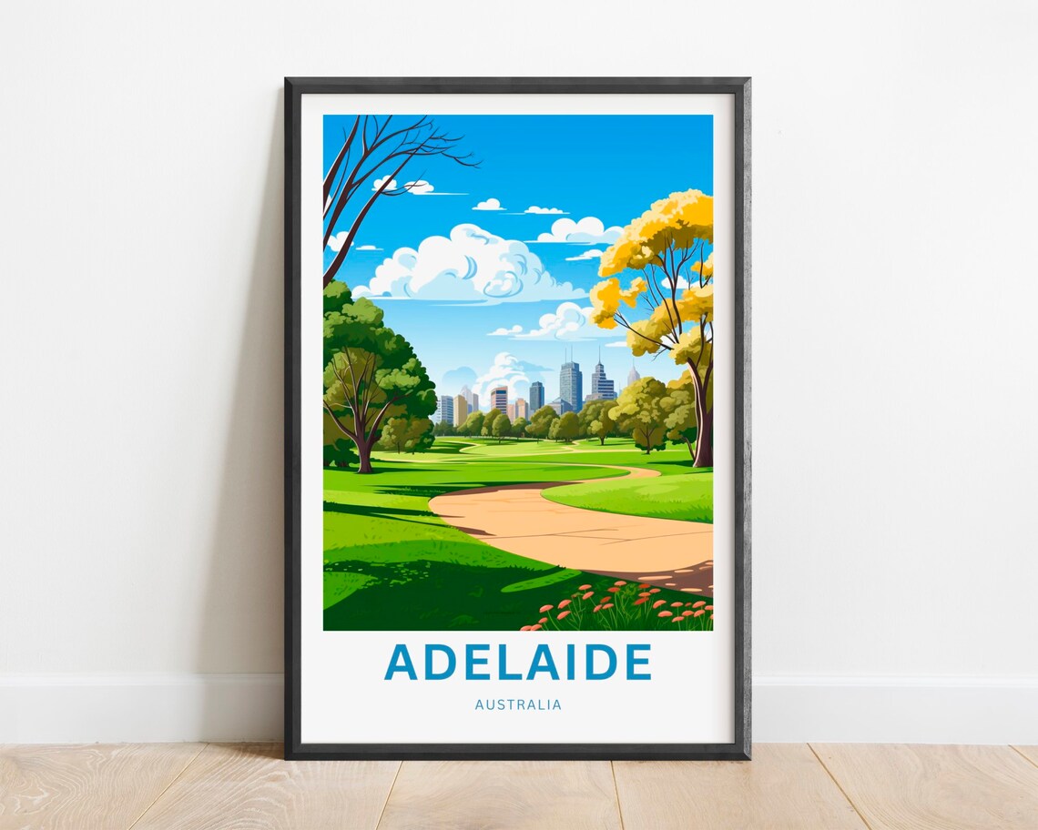 Adelaide Australia City Park Vintage Travel Poster Green Pathway Art
