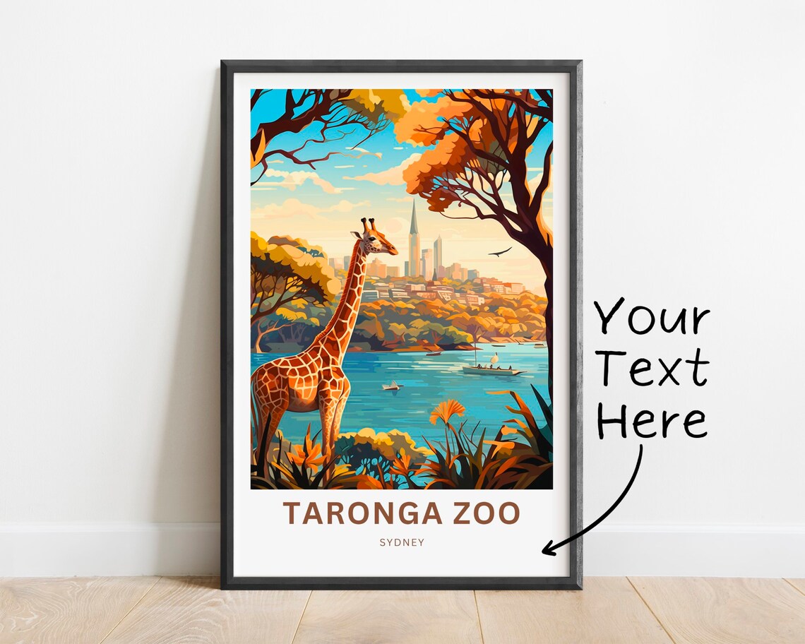 Taronga Zoo Sydney Giraffe Harbor Skyline View Travel Poster