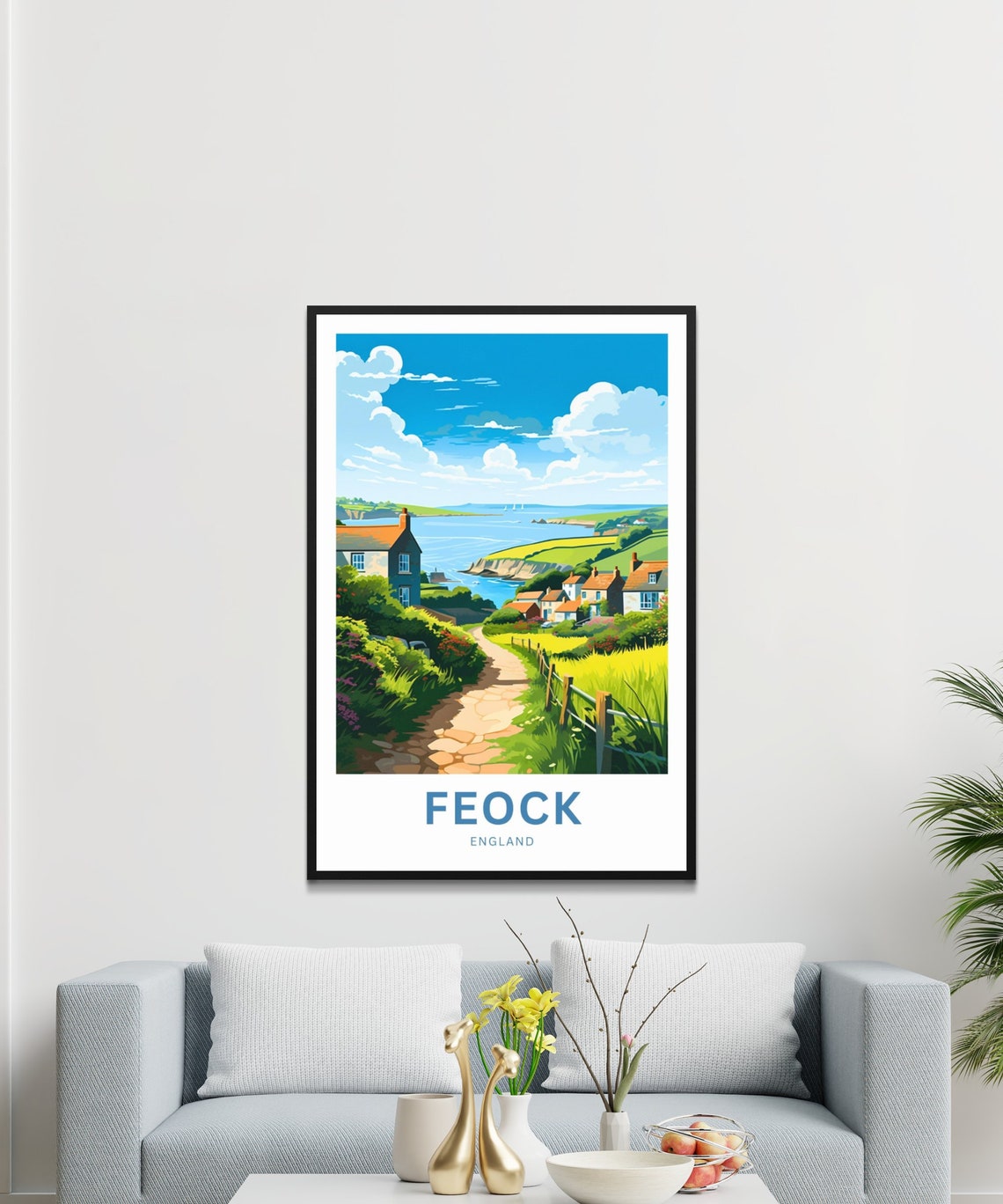 Personalized Feock Cornwall England Coastal Village View Travel Poster - Image 3