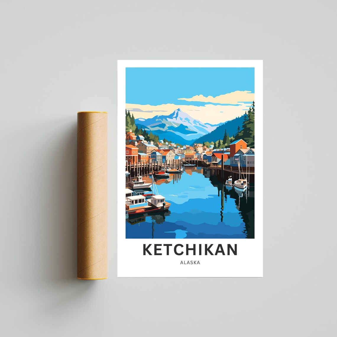Personalized Ketchikan Alaska Marina Boats Mountain Travel Poster - Image 4