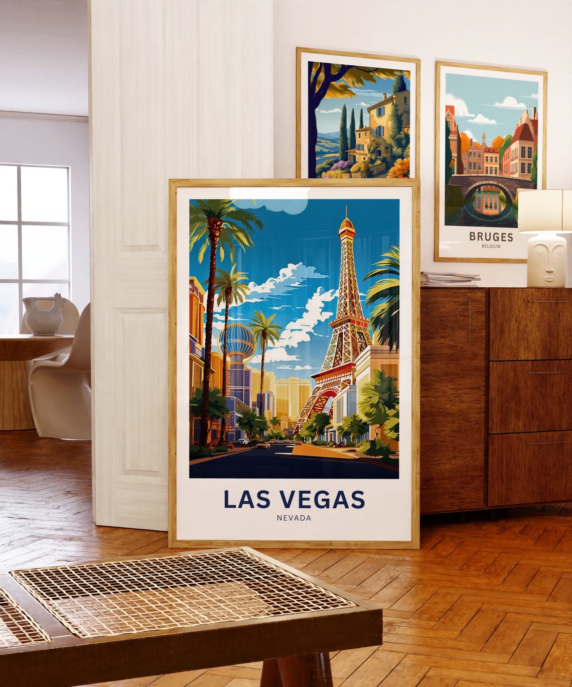Las Vegas Nevada Custom Eiffel Tower Palm Street Travel Poster - Image 5