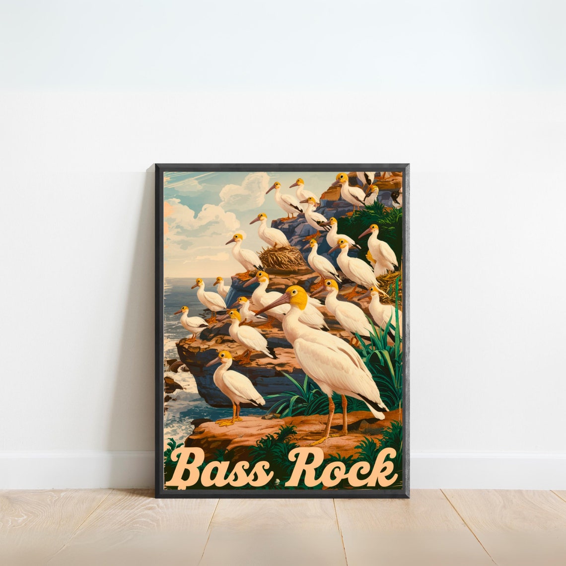 Bass Rock Scotland White Seabird Colony Vintage Travel Poster