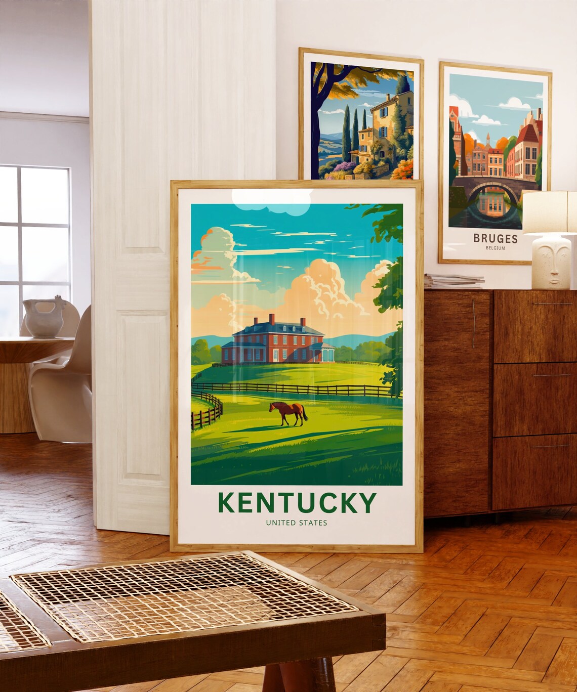Personalized Kentucky Horse Farm Red Brick Manor Pasture Travel Poster - Image 5